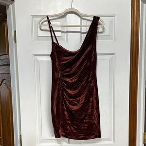 UO Brown Velvet Asymmetric Slip Dress Sz M